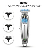 نمای شماتیک از قدرت موتور داخلی و تیغههای تیز ماشین اصلاح کیمی KM-1949 به همراه شانههای اصلاح در لومینو قشم