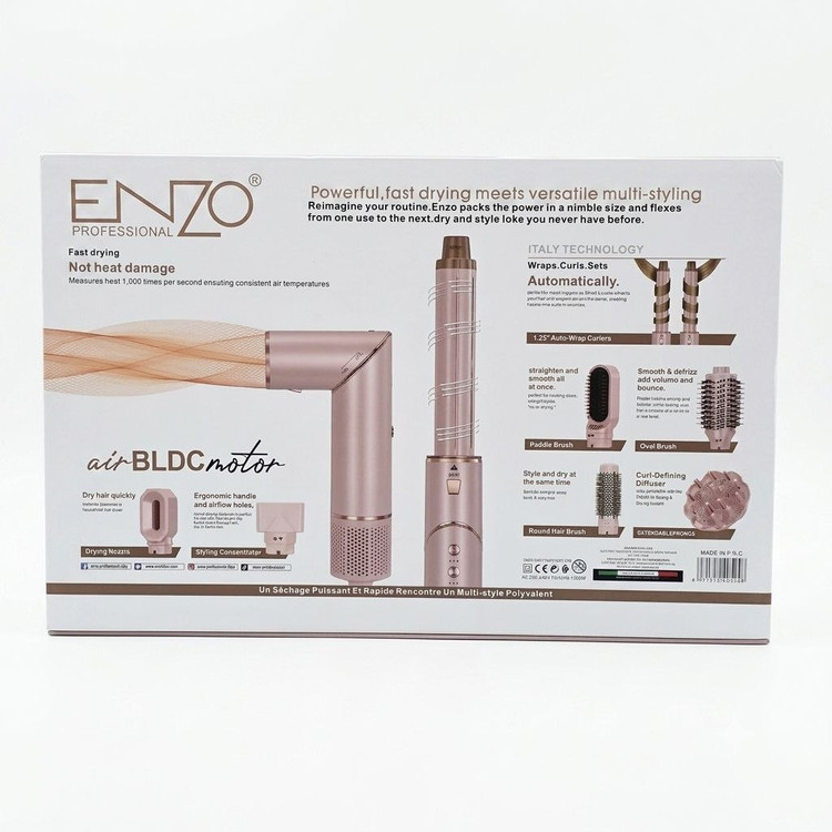 تصویر بستهبندی سشوار حرفهای و ست حالتدهنده ۹ کاره ENZO Professional مدل EN-755P با موتور 1500 وات و فناوری Ionic در لومینو قشم