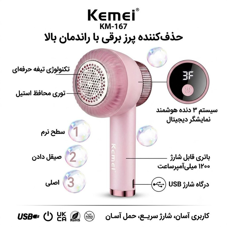 مشخصات فنی پرزگیر برقی لباس کیمی مدل KM167 در لومینو قشم