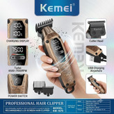 ماشین اصلاح موی سر و صورت شارژی کیمی مدل KM-1575 رنگ طلایی مات با نمایشگر LED و تیغه کربن استیل در لومینو قشم