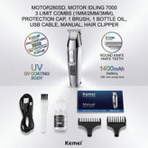ماشین اصلاح Kemei KM-5027 با باتری ۱۴۰۰ میلیآمپرساعت، ۲۴۰ دقیقه کارکرد، تیغه ۰.۱ میلیمتری و لوازم جانبی در لومینو قشم