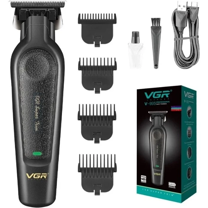 ماشین اصلاح موی سر و صورت وی جی آر مدل VGR V-995 به همراه شانه‌ها، کابل شارژ USB، روغن و جعبه محصول در لومینو قشم