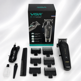 محتویات کامل جعبه ماشین اصلاح VGR V-197 شامل شانهها، کابل، روغن و برس در لومینو قشم