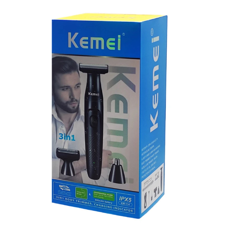 بستهبندی اصلی ماشین اصلاح سه کاره Kemei KM-114 در لومینو قشم