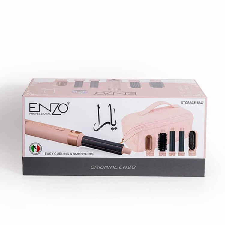 سشوار برسدار ۵ کاره انزو پروفیشینال مدل ENZO EN-4142B به همراه برس گرد و کیف نگهدارنده صورتی در لومینو قشم