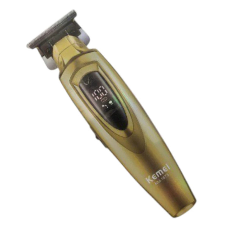 نمای نزدیک ماشین اصلاح شارژی Kemei KM-1673 رنگ طلایی در لومینو قشم